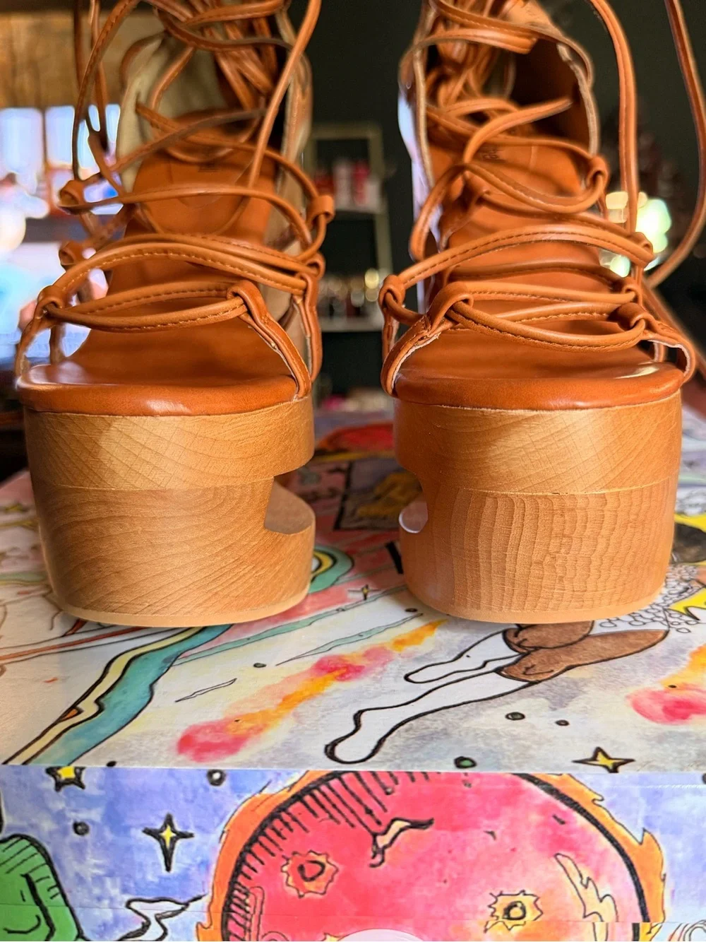 Jeffrey Campbell Tan BLAZE-UP Lace-Up Platform Wooden Wedge